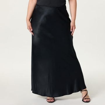 Chic Women’s Alya Silky Slip Maxi Skirt in Navy and Burgundy