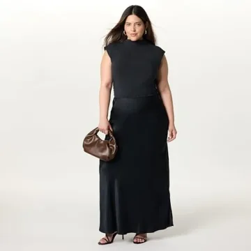 Chic Women’s Alya Silky Slip Maxi Skirt in Navy and Burgundy