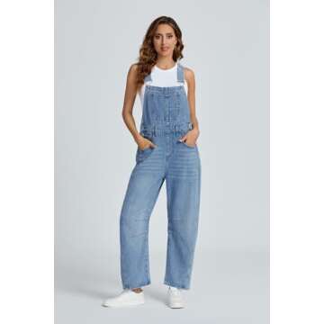 Ladyful Women's Denim Overall Casual Straight Wide Leg Bib Jeans Overall Adjustable Straps Denim Str...