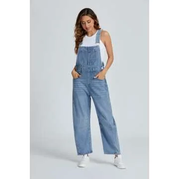 Ladyful Women's Denim Overall Casual Straight Wide Leg Bib Jeans Overall Adjustable Straps Denim Stretch Jumpsuits