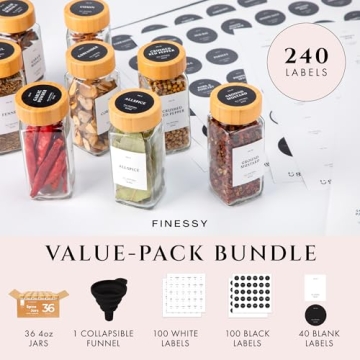 FINESSY Glass Spice Jars with Bamboo Lids for Kitchen Organization