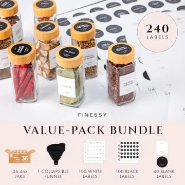 FINESSY Glass Spice Jars with Bamboo Lids for Kitchen Organization