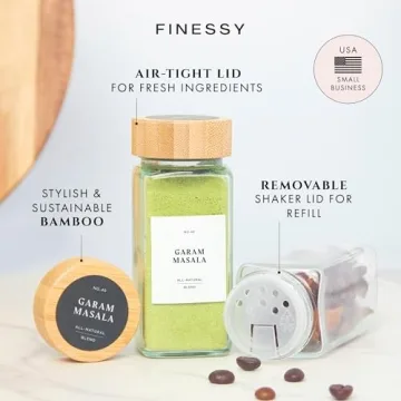 FINESSY Glass Spice Jars with Bamboo Lids for Kitchen Organization