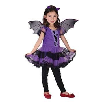 DNQCOS Girls Bat Halloween Costume Witch Cosplay Costume Tutu Dress Set for Kids (4-6X, Bat Purple)