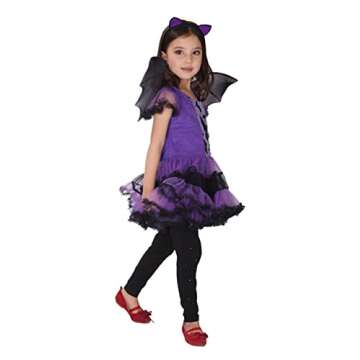 DNQCOS Girls Bat Halloween Costume Witch Cosplay Costume Tutu Dress Set for Kids (4-6X, Bat Purple)