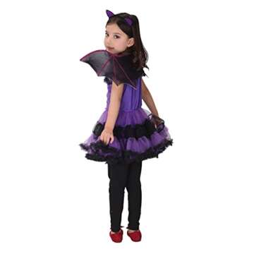 DNQCOS Girls Bat Halloween Costume Witch Cosplay Costume Tutu Dress Set for Kids (4-6X, Bat Purple)