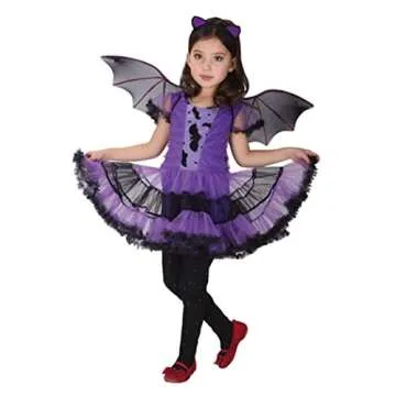 DNQCOS Girls Bat Halloween Costume Set for Kids (4-6X)