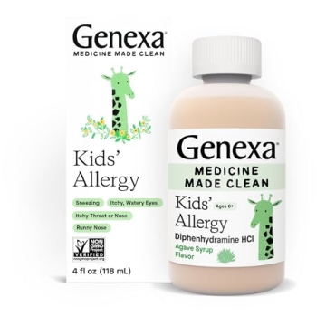 Genexa Kids’ Clean Allergy Antihistamine Medicine, Dye Free, 0% Artificial Additives, Multi Sympto...