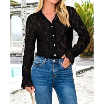BTFBM Long Sleeve Lace Blouses for Women 2025 Spring Dressy Casual Button Down Shirts Date Night Out...