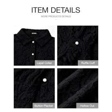 BTFBM Long Sleeve Lace Blouses for Women 2025 Spring Dressy Casual Button Down Shirts Date Night Outfit Club Party Tops(Black, Small)