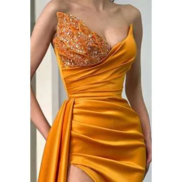 Strapless Mermaid Prom Dresses 2024 Sequin Beaded Satin Long Slit Evening Gowns for Women Bridesmaid Dresses Black