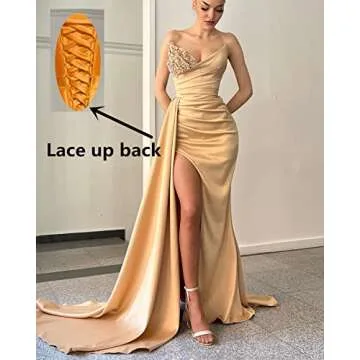 Strapless Mermaid Prom Dresses 2024 Sequin Beaded Satin Long Slit Evening Gowns for Women Bridesmaid Dresses Black