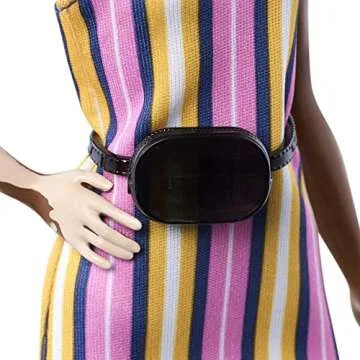 Barbie Fashionistas Doll #135 with Natural Curly Hair & Vitiligo Wearing Striped Dress & Accessories Including Sneakers & Fanny Pack