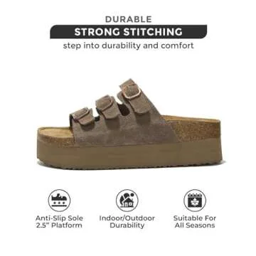 Project Cloud 100% Genuine Suede Womens Sandals - Wedges & Platform Sandals Women with Soft Lining & Memory Foam - Non-Slip Wedge Sandals for Women - 3 Strap Women Footwear (Dyan, Choco, 9)
