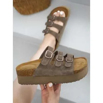 Project Cloud 100% Genuine Suede Womens Sandals - Wedges & Platform Sandals Women with Soft Lining & Memory Foam - Non-Slip Wedge Sandals for Women - 3 Strap Women Footwear (Dyan, Choco, 9)