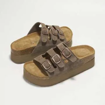 Project Cloud 100% Genuine Suede Womens Sandals - Wedges & Platform Sandals Women with Soft Lining & Memory Foam - Non-Slip Wedge Sandals for Women - 3 Strap Women Footwear (Dyan, Choco, 9)