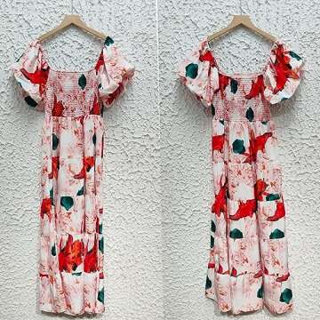 Costaric Boho Flowy Dress with Lantern Sleeves for Women