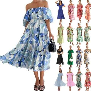 Costaric Boho Flowy Dress with Lantern Sleeves for Women