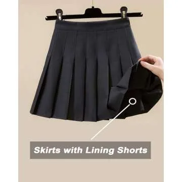 SCKTOO Womens Girl High Waisted Pleated Tennis Skirt School A-Line Skater Skirts with Lining Shorts (Black,X-Large)