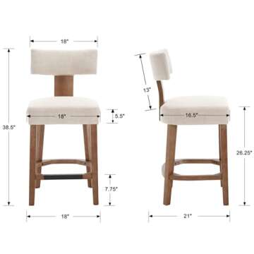 RIVOVA 26” Counter Stools Set of 2 Counter Height Bar Stools Modern Kitchen Bar Stools with Back and Solid Wood Legs, Farmhouse Upholstered Linen Island Stools Countertop Bar Chairs, Beige