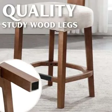 RIVOVA 26” Counter Stools Set of 2 Counter Height Bar Stools Modern Kitchen Bar Stools with Back and Solid Wood Legs, Farmhouse Upholstered Linen Island Stools Countertop Bar Chairs, Beige