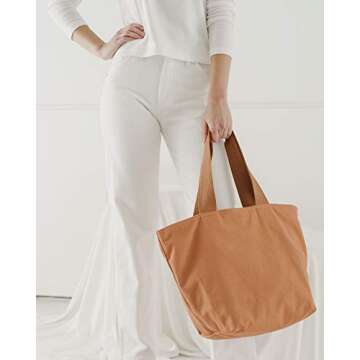BAGGU Canvas Zip Tote, Shopping or Lunch Bag, Recycled Pecan