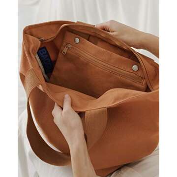BAGGU Canvas Zip Tote, Shopping or Lunch Bag, Recycled Pecan