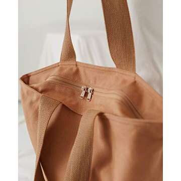 BAGGU Canvas Zip Tote, Shopping or Lunch Bag, Recycled Pecan
