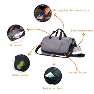 Versatile Sports Gym Bag with Wet Pocket & Shoe Compartment