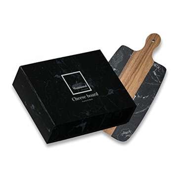 Monowood Premium Acacia Wood & Black Stone Cheese Board - Wooden Kitchen Chopping Boards for Cheese, Meat, Bread, Vegetables & Fruits - Wood Serving Board With Handle，13 x 7 Inch