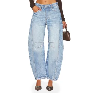 PLNOTME Women's Baggy Boyfriend Jeans Vintage Wide Leg Mid Rise Barrel Denim Ankle Pants
