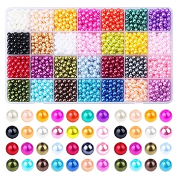 Anezus 1960PCS Pearl Beads, 6mm 28 Colors Multicolor Pearl Beads Loose Pearls for Crafts with Holes ...