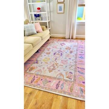 Modern Turkish Pink Oriental Antique Inspired Washable Area Rugs