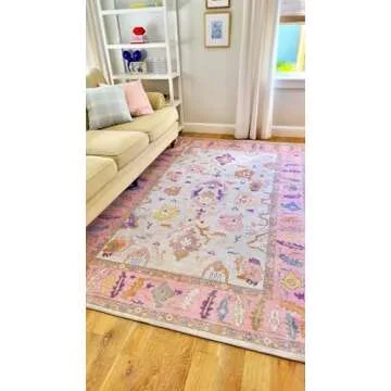 Modern Turkish Pink Oriental Antique Inspired Washable Area Rugs