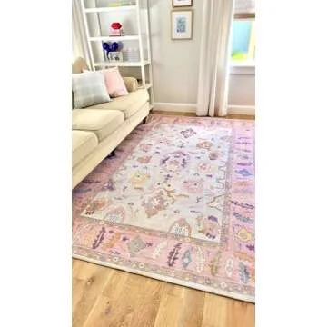 Modern Turkish Pink Oriental Antique Inspired Washable Area Rugs