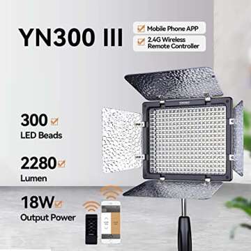 YONGNUO YN300 III YN-300 III LED Video Light Panel Adjustable Color Temperature Bi Color 3200K-5600K Black