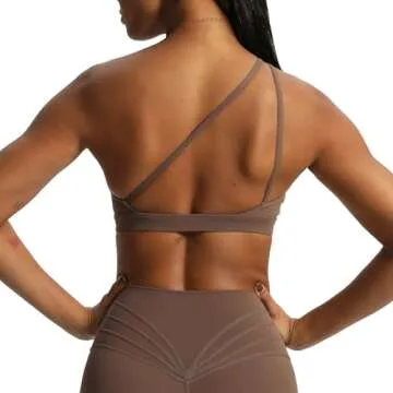 Aoxjox Women's Workout Sports Bras One Shoulder Astoria Asymmetrical Bra Fitness Training Gym Yoga Crop Tank Top (Fudge Coffee, Small)