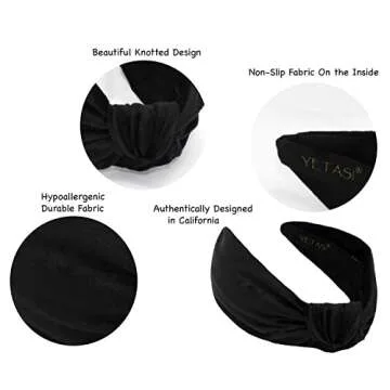 YETASI Velvet Black Knotted Headband for Women - Stylish & Comfortable