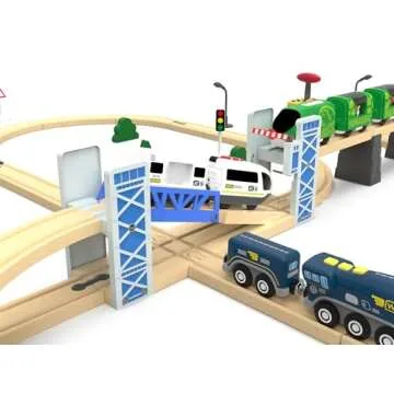 Z MAYABBO Wooden Train Set Bridge for Railway Tracks