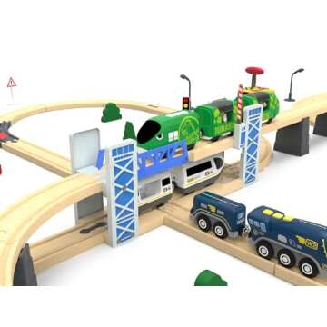 Z MAYABBO Wooden Train Set Bridge for Railway Tracks