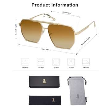 SOJOS Retro Oversized Square Polarized Sunglasses for Women and Men Vintage Shades Classic Large Metal Sun Glasses with Gold/Brown Lens