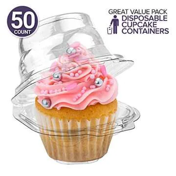Stock Your Home Individual Plastic Cupcake Containers Disposable with Connected Airtight Dome Lid (5...