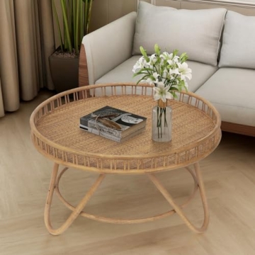 FINECASA Rattan Coffee Table Boho Chic Living Room
