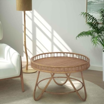 FINECASA Rattan Coffee Table Boho Chic Living Room