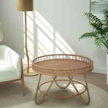 FINECASA Rattan Coffee Table Boho Chic Living Room
