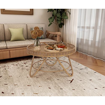FINECASA Rattan Coffee Table Boho Chic Living Room
