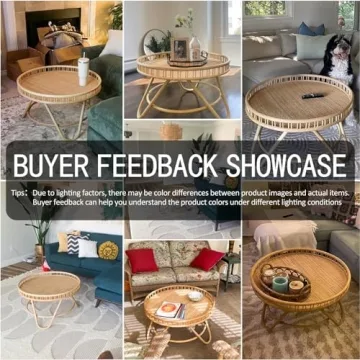 FINECASA Rattan Coffee Table Boho Chic Living Room