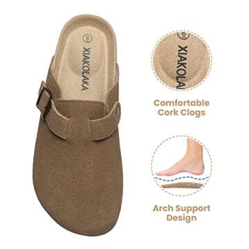 Xiakolaka Women's Suede Leather Clogs Adjustable Buckle Slip on Footbed Home Clog Brown Slippers Siz...