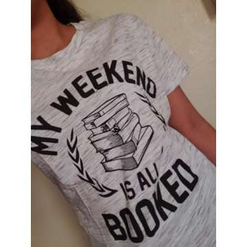 licson My Weekend is All Booked T Shirt Women Funny Cute Book Reader Reading O-Neck Tee (Small) White