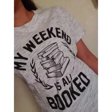 licson My Weekend is All Booked T Shirt Women Funny Cute Book Reader Reading O-Neck Tee (Small) White